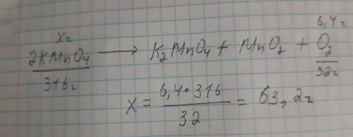 найти масса перманганата калия необходимую для получения 6,4 г кислорода
