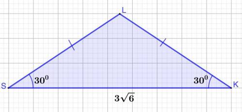 Реши равнобедренный треугольник ﻿LKS LKS﻿, если углы при основании равны ﻿30°﻿, а длина основания ﻿K