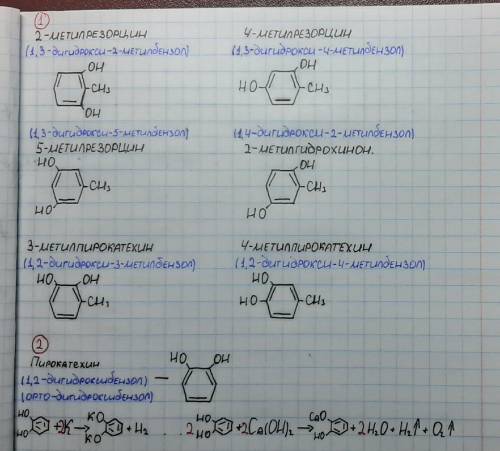 Составьте формулы всех двухатомных фенолов, содержащих одну метильную группу. 2. Пирокатехин - двуха