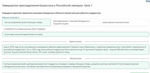 Завершение присоединения Казахстана к Российской империи. Урок 1 Определи причины принятия казахами