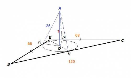 Основание и боковая сторона равнобедренного треугольника равны 120 см и 68 см соответственно. Точка