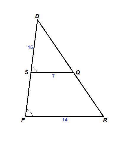 Упражнение 7 из 15 Реши задачу. В треугольнике DFR провели прямую, параллельную стороне FR так, что