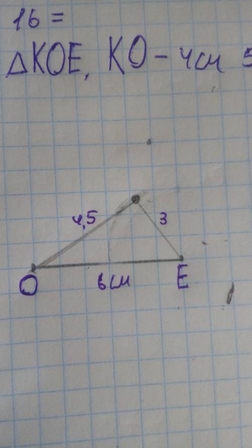 Постройте разносторонний треугольник КОЕ с длинами сторон:КО=4см5. 5мм. КЕ=3см. ОЕ=6см