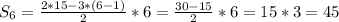 S_6=\frac{2*15-3*(6-1)}{2}*6=\frac{30-15}{2}*6=15*3=45