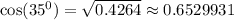  \cos( 35 {}^{0} ) = \sqrt{0.4264} \approx0.6529931