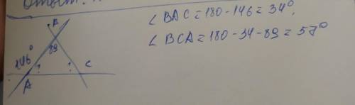 Один из внешних углов треугольника равен 146 градусов. найдите углы треугольника не смежные с ним ес
