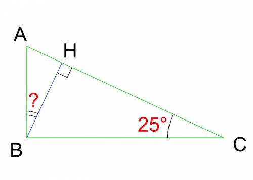 Впрямоугольном треугольнике abc с прямым углом b проведена высота bh.найдите угол abh,если угол acb=