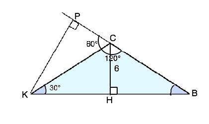 Вравнобедренном треугольнике bck основанием bk а, угол при вершине c равен 120 градусам , а расстоян