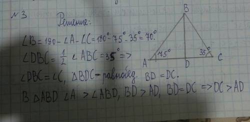 Проведена биссектриса bd угол a равен 75 угол c равен 35 докажите что abc равнобедренный​