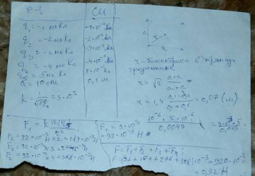 Четыре заряда q1= -1 мккл, q2= -2 мккл, q3= -3 мккл и q4= -4 мккл расположены в вершинах квадрата со