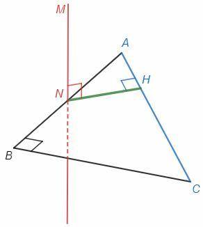 Через середину n катета ab прямоугольного треугольника авс с прямым углом в проведена прямая мn, пер