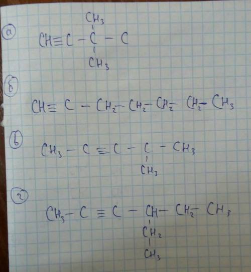 Напишите структурные формулы следующих соединений: а) 3-3-диметилбутин-1; б) гептин-1; в) 4-метилпен