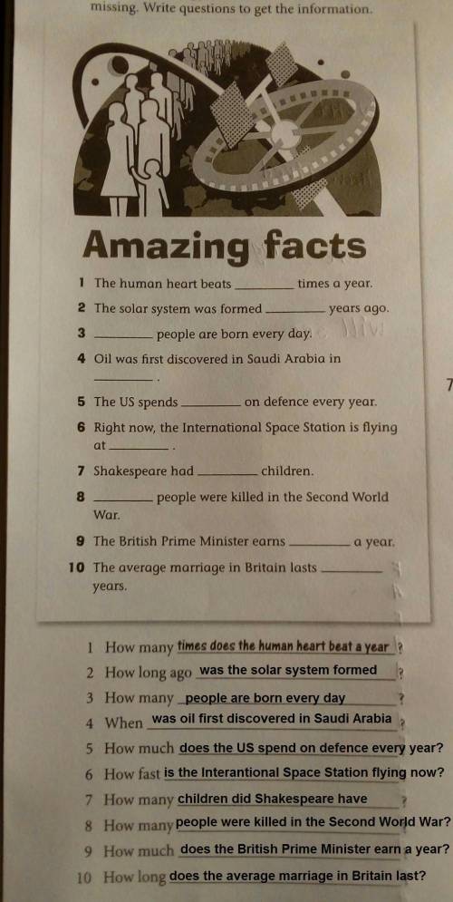 Read the amazing facts. some information is missing. write question to get the information. !