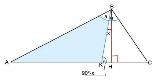 Докажите, что угол между высотой и бессектрисой, проведенными из одной вершины треугольника, равен п