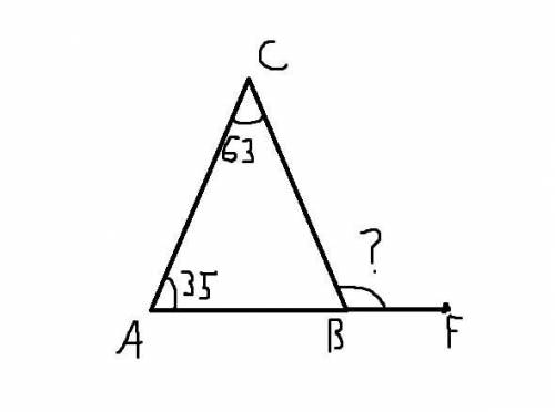 Втреугольнике abc внутренний угол при вершине а равен 35 градусов а внутренние при вершине c равен 6