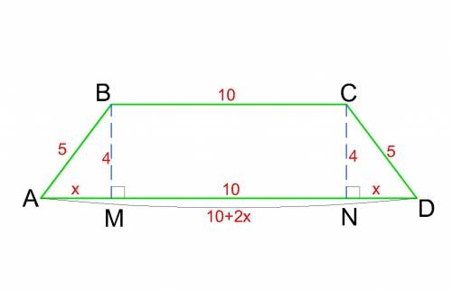 Дана равнобедренная трапеция боковые стороны которой равны 5 высота трапеции 4 а одно из оснований 1