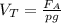 V_{T} = \frac{F_{A}}{pg}