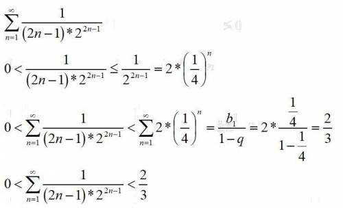 Используя признак сравнения, исследовать сходимость ряда [tex]\sum_{n=1}^\infty1/((2n-1)*2^{2n-1})[/