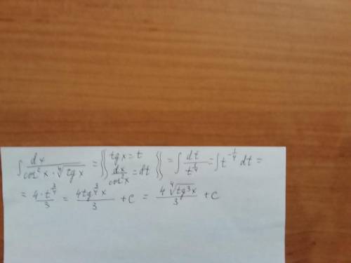 Решить интеграл! dx/(cos^(2)x*корень 4й степени из tgx)
