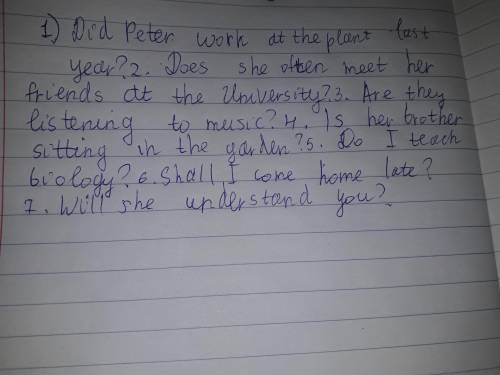 Сделайте предложения вопросительными: 1. peter worked at the plant last year. 2. she often meets her