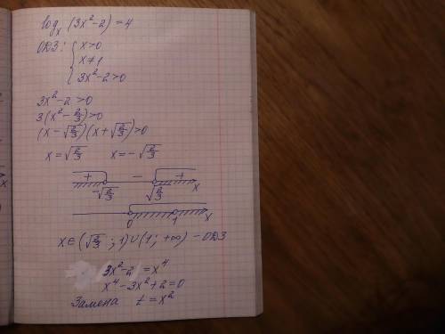 X(3x²-2)= ㏒x 4 решить плз, из профиля егэ