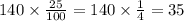 140 \times \frac{25}{100} = 140 \times \frac{1}{4} = 35