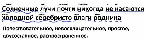 Солнечные лучи почти никогда не касается холодной серебристо влаги родника. синтактический разбор зд