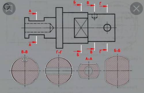 Определить, какой части детали соответствуют данные на чертеже сечения. заштриховать фигуры сечения,