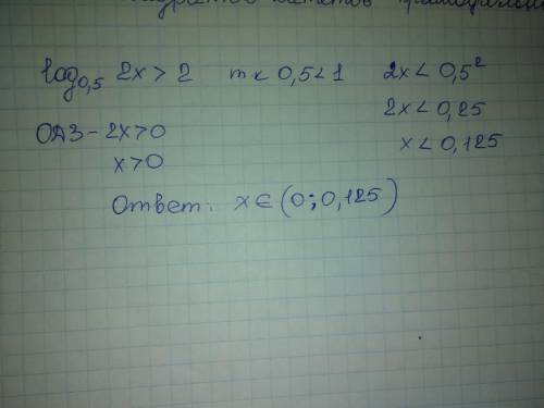 Log 0,5(2x)> 2; log0,5(2x)> log0,5 0,25 !