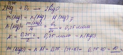 Вычислите массу оксида магния,который образуется при взаимодействии 6 г магния с кислородом