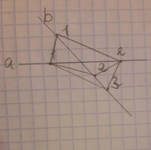 Прямые а и b пересекаются. на прямой а выбраны 2 точки,а на прямой b 3 точки. выбранные точки соидин