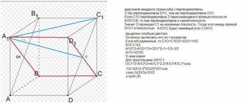 Дан куб abcda1b1c1d1. найдите угол между a1c1 и плоскостью a1d1c?