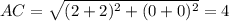 AC = \sqrt{(2 + 2 )^{2}+ (0+0)^{2}} = 4