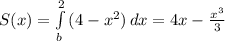 S(x) = \int\limits^2_b {(4- x^2)}\,dx=4x-\frac{x^3}{3}