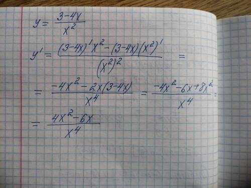 Решите ! найдите производную y=3-4x/x^2