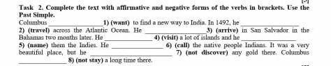 Task 2. Complete the text with affirmative and negative forms of the verbs in brackets. Use the Past