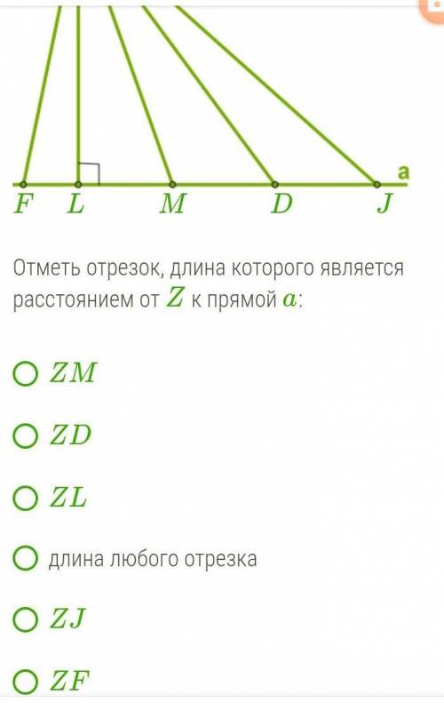 Отметь отрезок, длина которого является расстоянием от Z к прямой a: ​