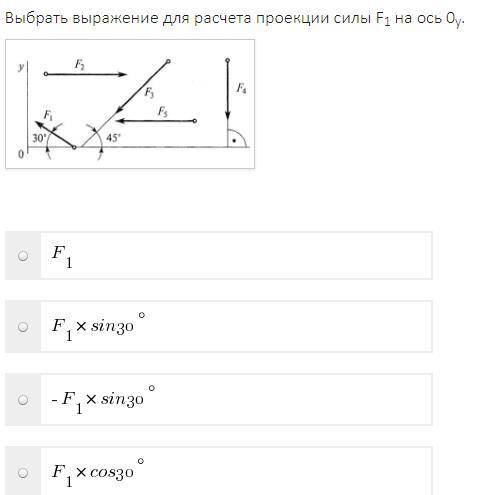 Выбрать выражение для расчета проекции силы F1 на ось 0y