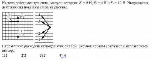 На тело действуют три силы, модули которых: F1 = 6 Н; F2 = 4 Н и F3 = 12 Н. Направления действия сил