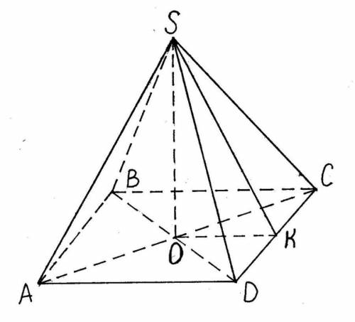 В четырехугольной пирамиде SABCD стороны основания 6 и 8см, а площадь полной поверхности равна 188 к