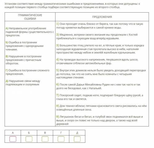 Установи соответствие между грамматическими ошибками и предложениями, в которых они допущены: к кажд