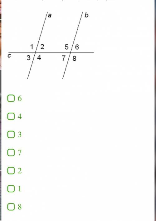 с геометрией Прямая c пересекает две параллельные прямые a и . Отметь, которые из углов равны углу