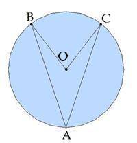 ∪AB=111° ∪AC=100° Найти: угол BOC и угол BAC.