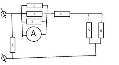 Найти распределение сил токов и напряжений в цепи , изображенной на рисунке, если вольтметр показыва