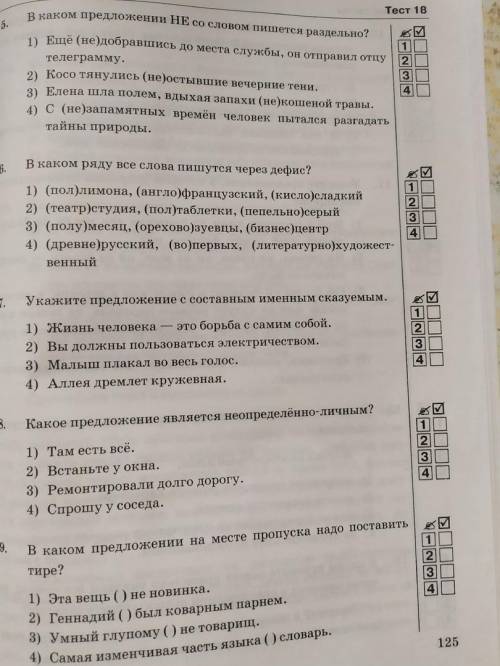 с тестом по русскому языку 8 класс.