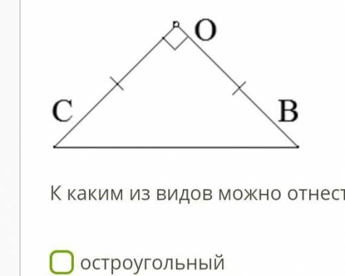 К каким из видов можно отнести изображённый треугольник: остроугольный тупоугольный разносторонний п