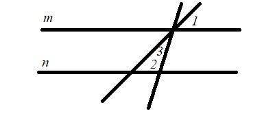 1. Прямые m и n параллельны, угол 1 равен 36 градусов, угол 2 - 104 градуса. Укажите, чему равен уго