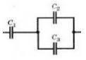 На малюнку показано з’єднання трьох конденсаторів однакової ємності по 8 мкФ кожний. Визначте загаль