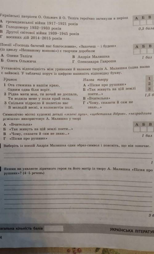 Контрольна робота з української літератури.​