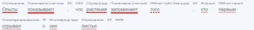  Синтаксический разбор .Опыты показывают , что растения запоминают того , кто первым отрывал с них л